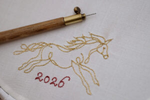 ひと筆書き風の馬の刺繍