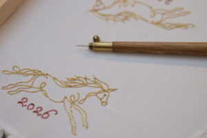 ひと筆書き風の馬の刺繍